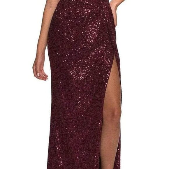 NWT La Femme 29438SC Sequin Prom Dress Burgundy Size 4 - Picture 2 of 7